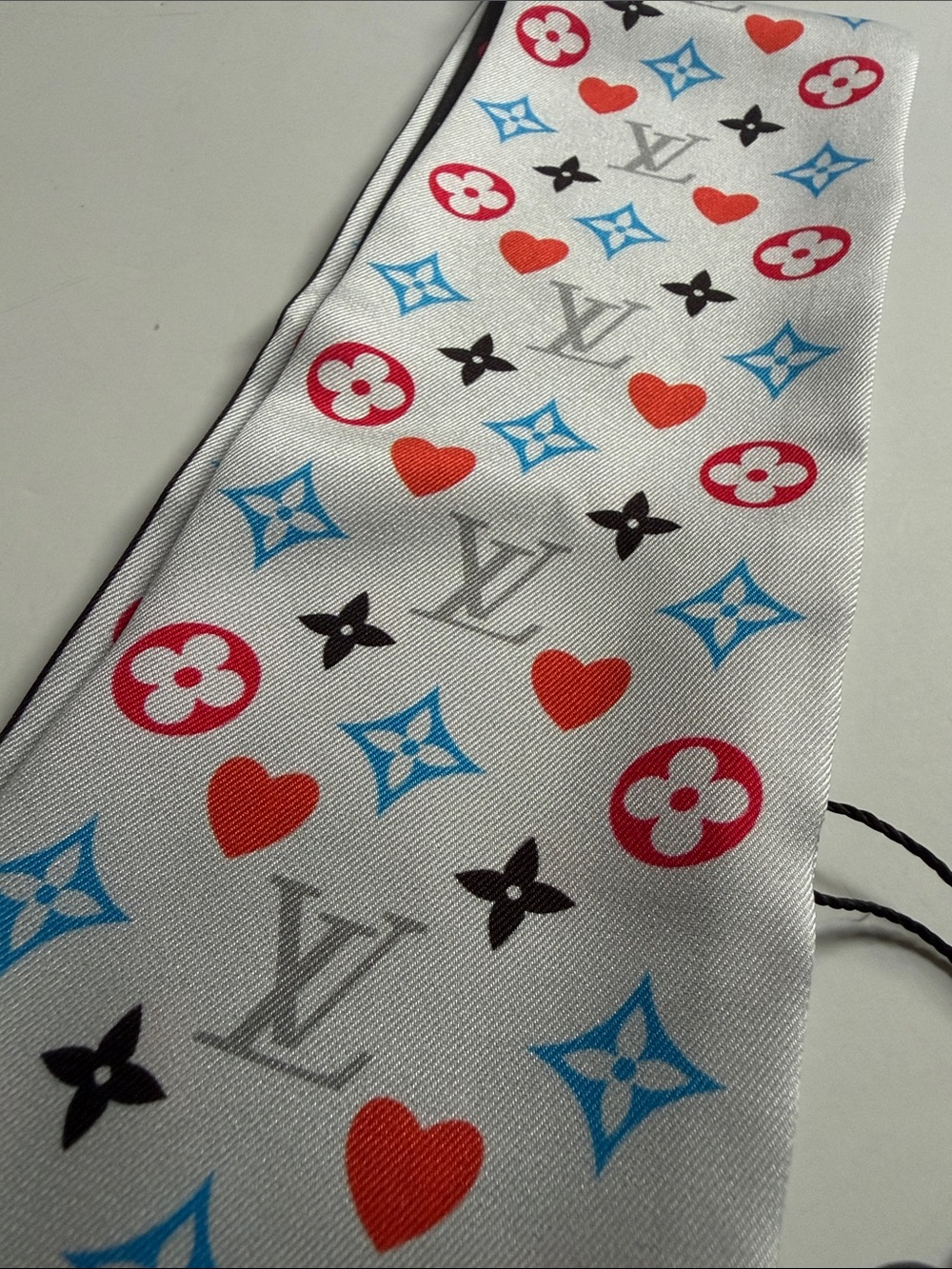 White Multicolor Monogram Twilly with Red and Blue Accents - Picture 2 of 10